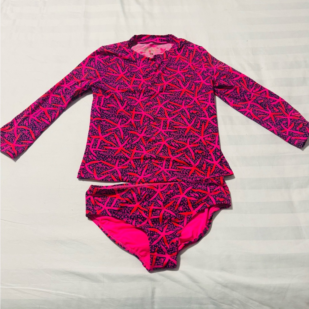 Lilly Pulitzer Girls' Purple/Pink Starfish Long Sleeve Rash Guard Set